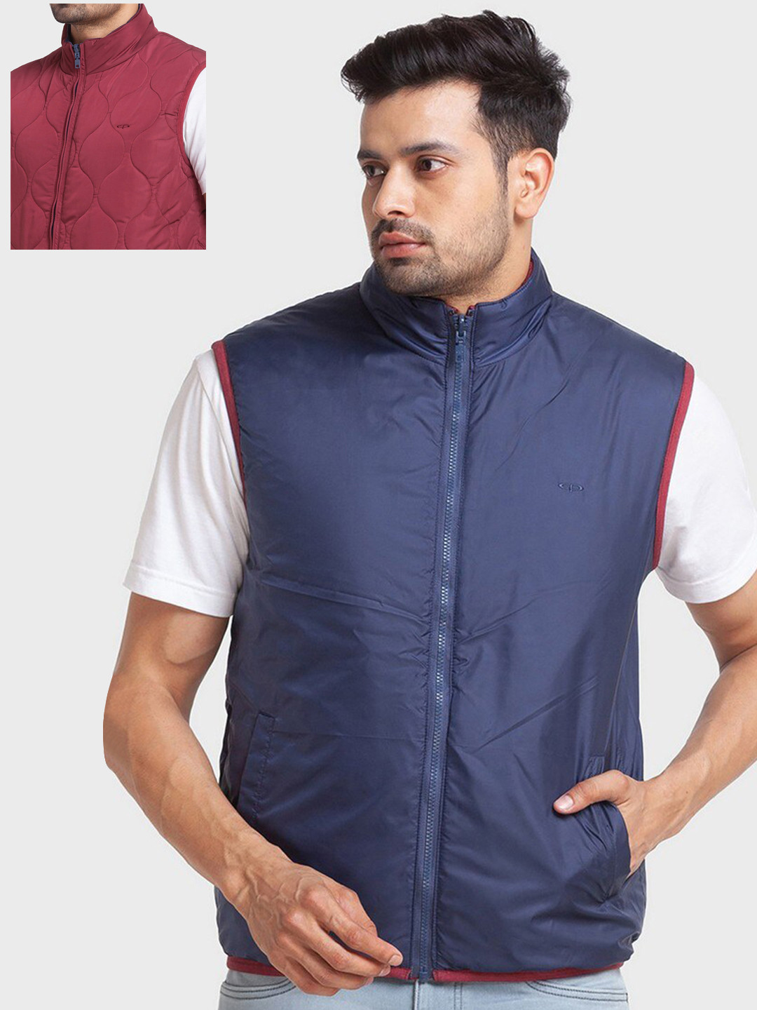 ColorPlus Plus-Size Men Red & Blue Puffer Jacket