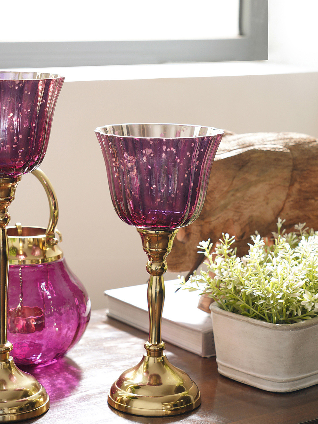 Pure Home and Living Purple & Gold-Toned Solid Votive Candle Holders