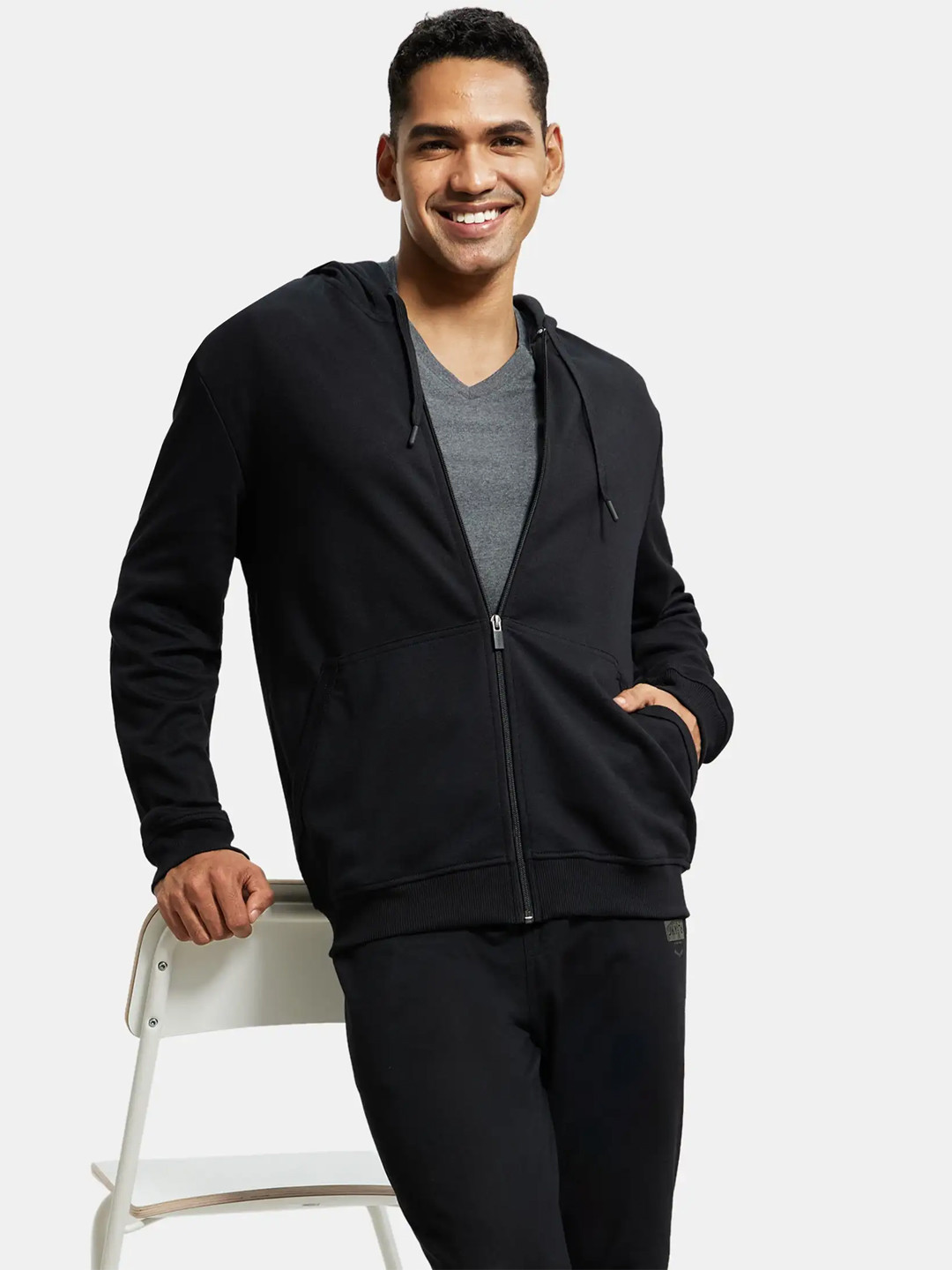 Jockey Combed Cotton Rich Pique Hoodie Jacket with Ribbed Cuffs-AM61
