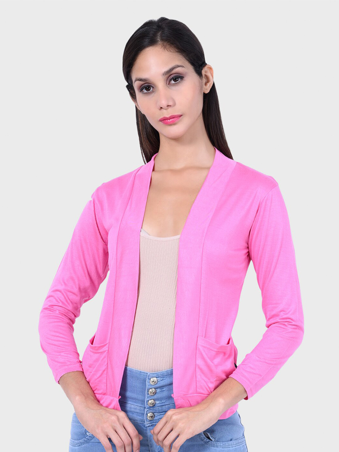 TEEMOODS Women Pink Shrug