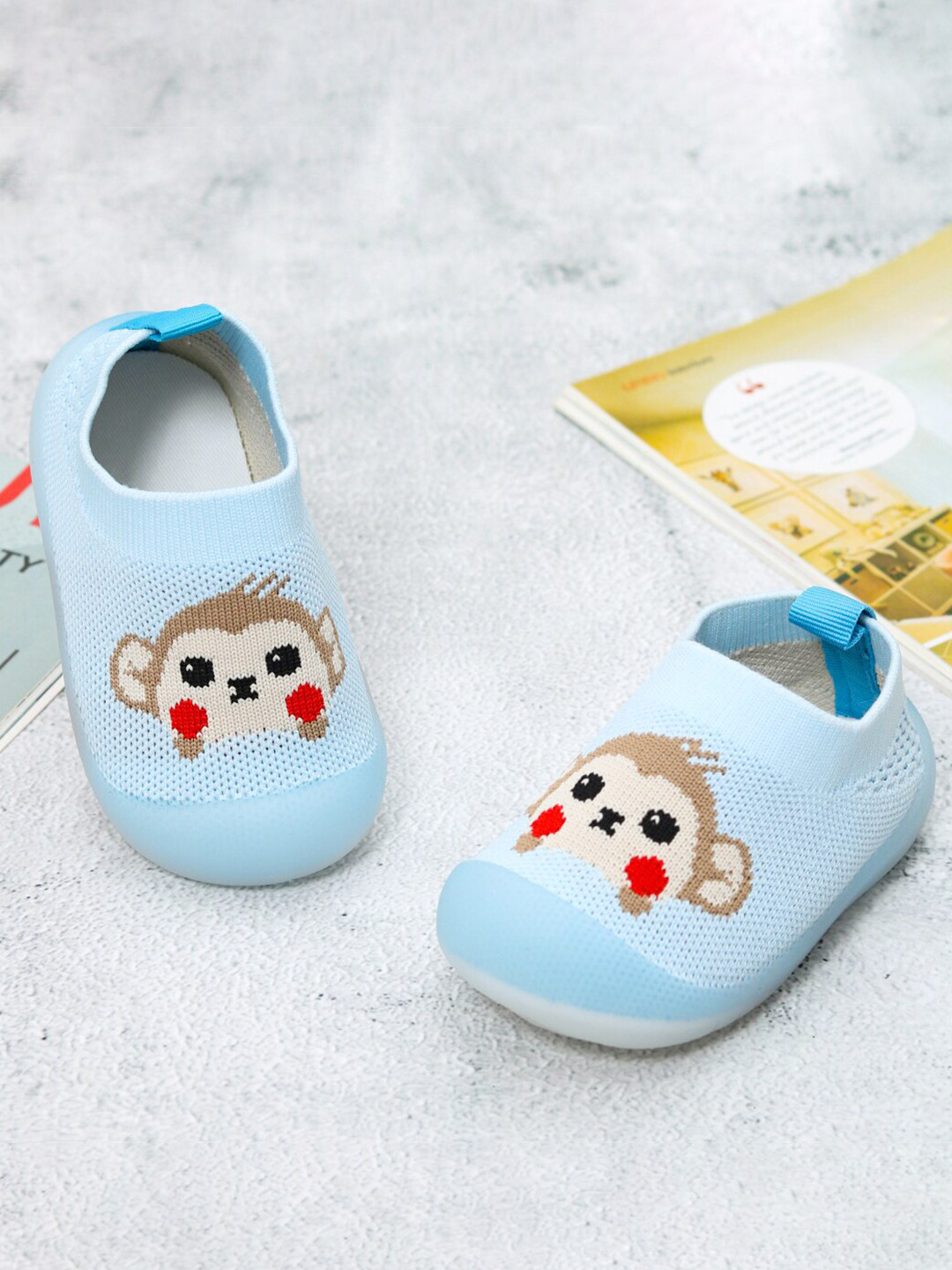 Yellow Bee Kids Blue Money Cotton Anti Skid Rubber Sole Booties