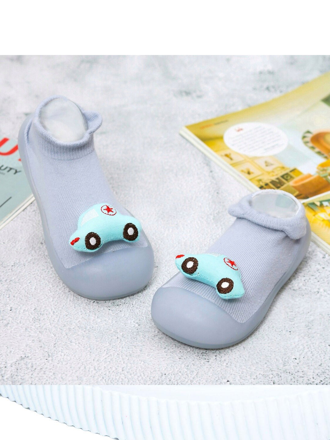 Yellow Bee Boys Blue Car Patterned Ankle Length Shoe Socks