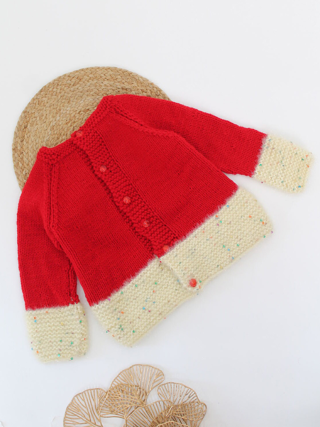 Woonie Unisex Kids Red & Cream-Coloured Cardigan