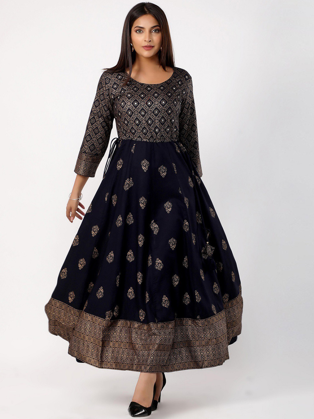 Ngudi Women Navy Blue Viscose Rayon Ethnic Motifs Anarkali Kurta