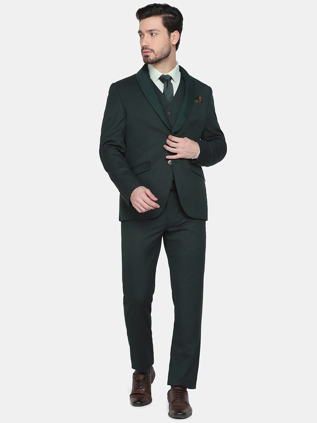 Blackberrys Men Green Solid Single-Breasted Slim-Fit Three-Piece Suit