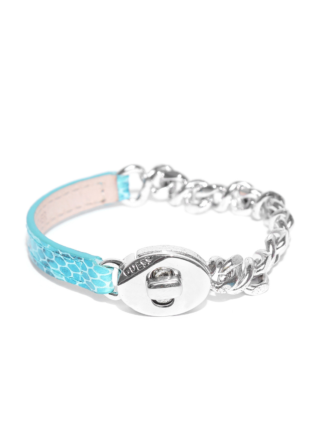 GUESS Silver-Toned & Blue Leather Bracelet