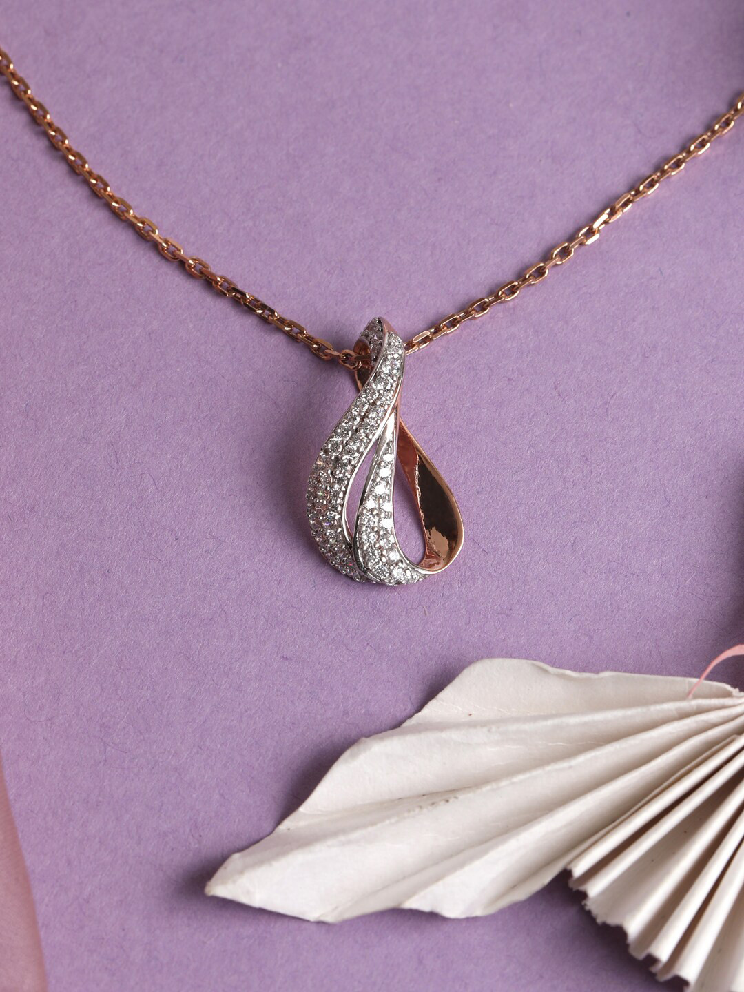 Clara Women 925 Sterling Silver Rose Gold-Plated & White Pendant With Chain