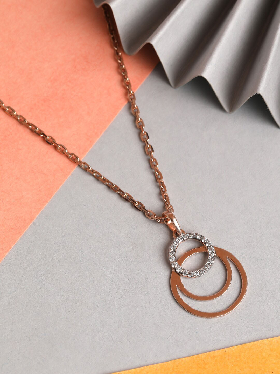 Clara Women 925 Sterling Silver Rose Gold-Plated & White American Diamond Pendant Chain