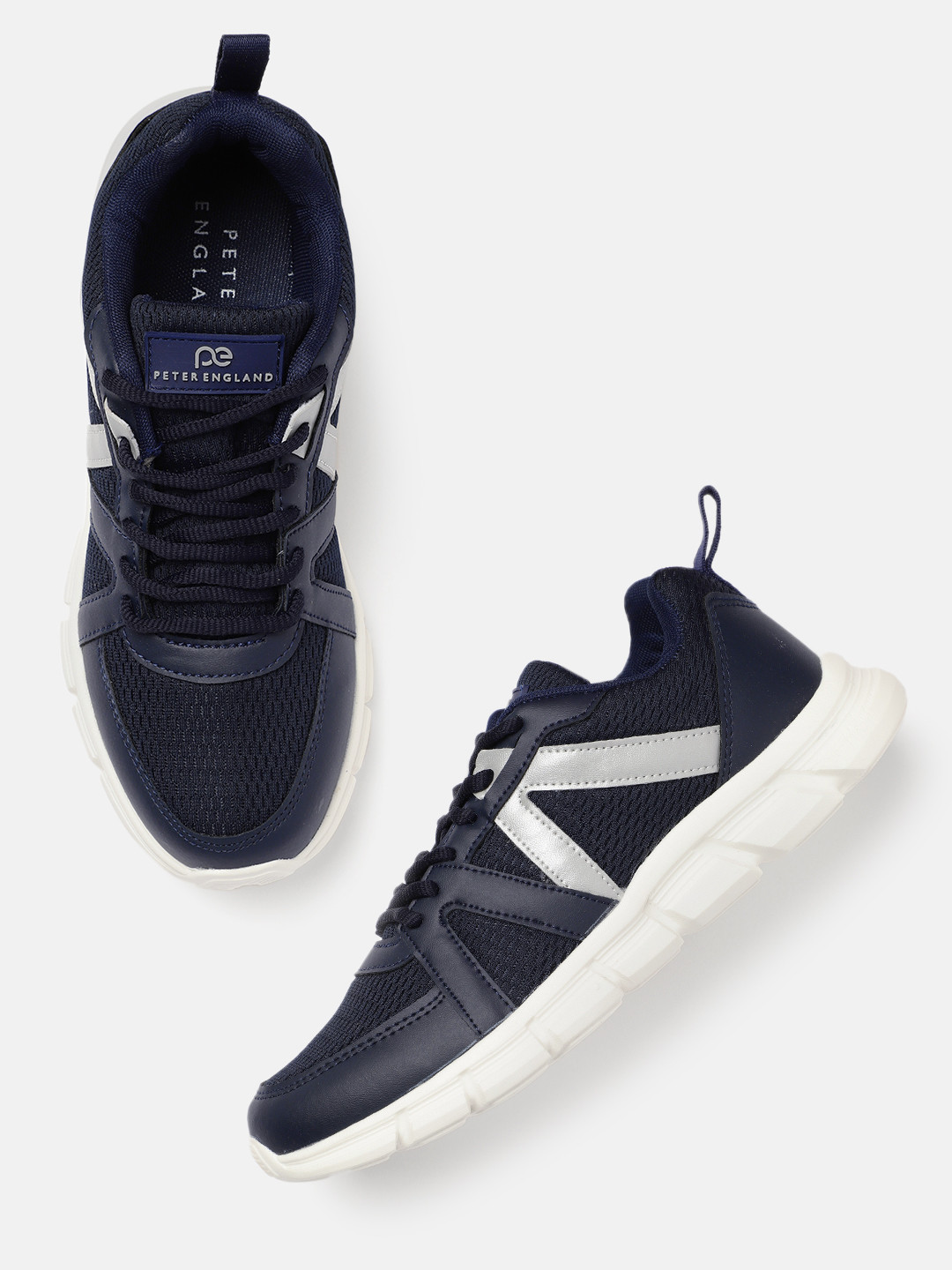 Peter England Men Navy Blue Woven Design Sneakers