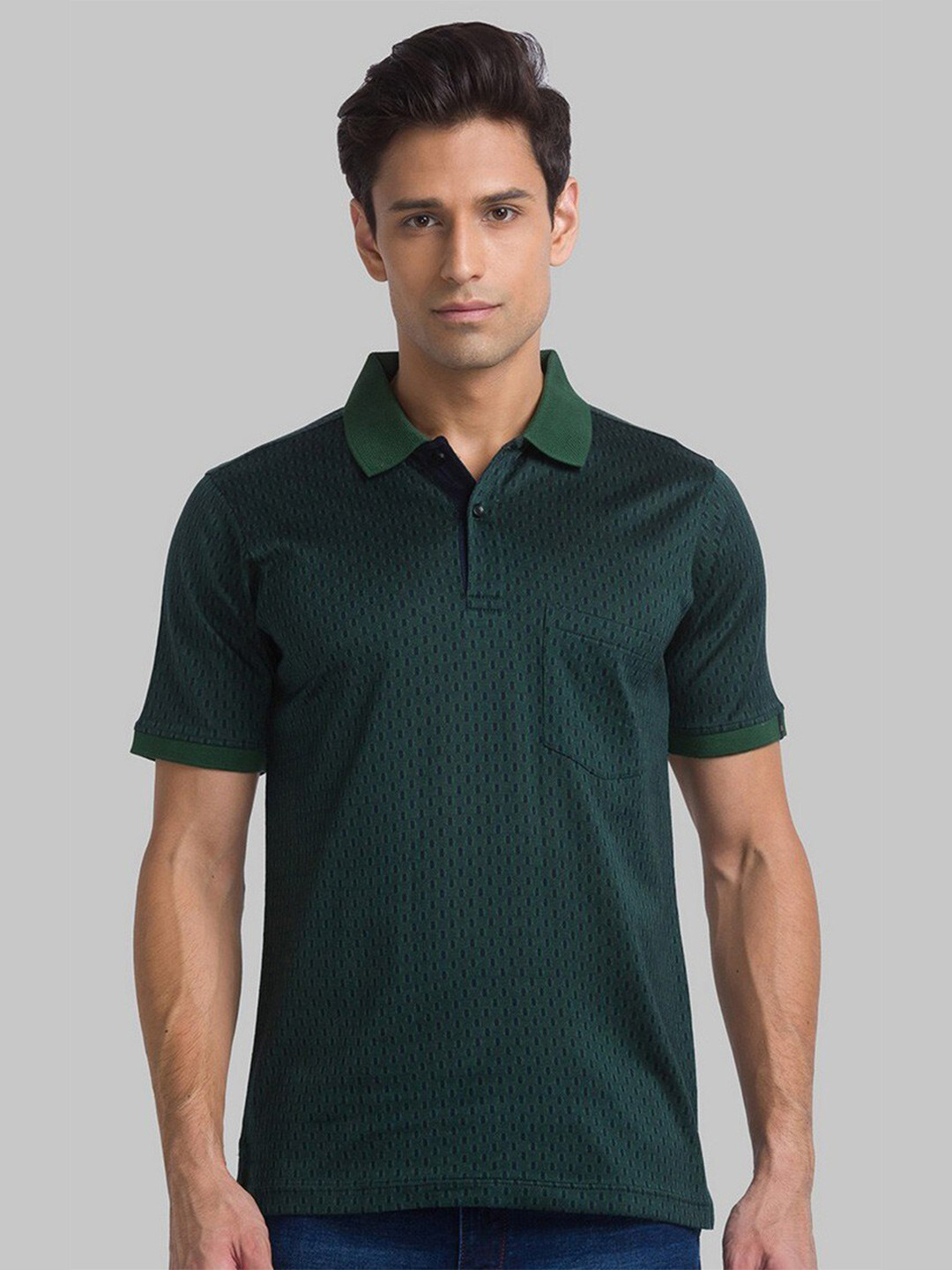 Raymond Men Green Self Design Pure Cotton T-shirts