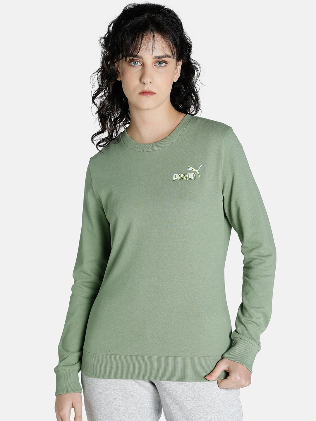 Puma Women Green Floral Graphic Print Regular Fit Sweatshirt
