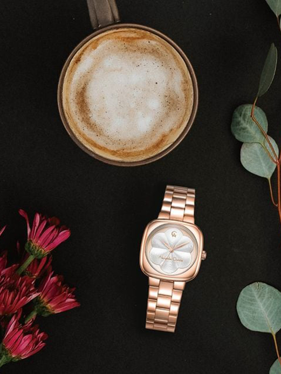 Alexandre Christie Women Silver-Toned Dial & Rose Gold Toned Stainless Steel Bracelet Style Straps Analogue Watch