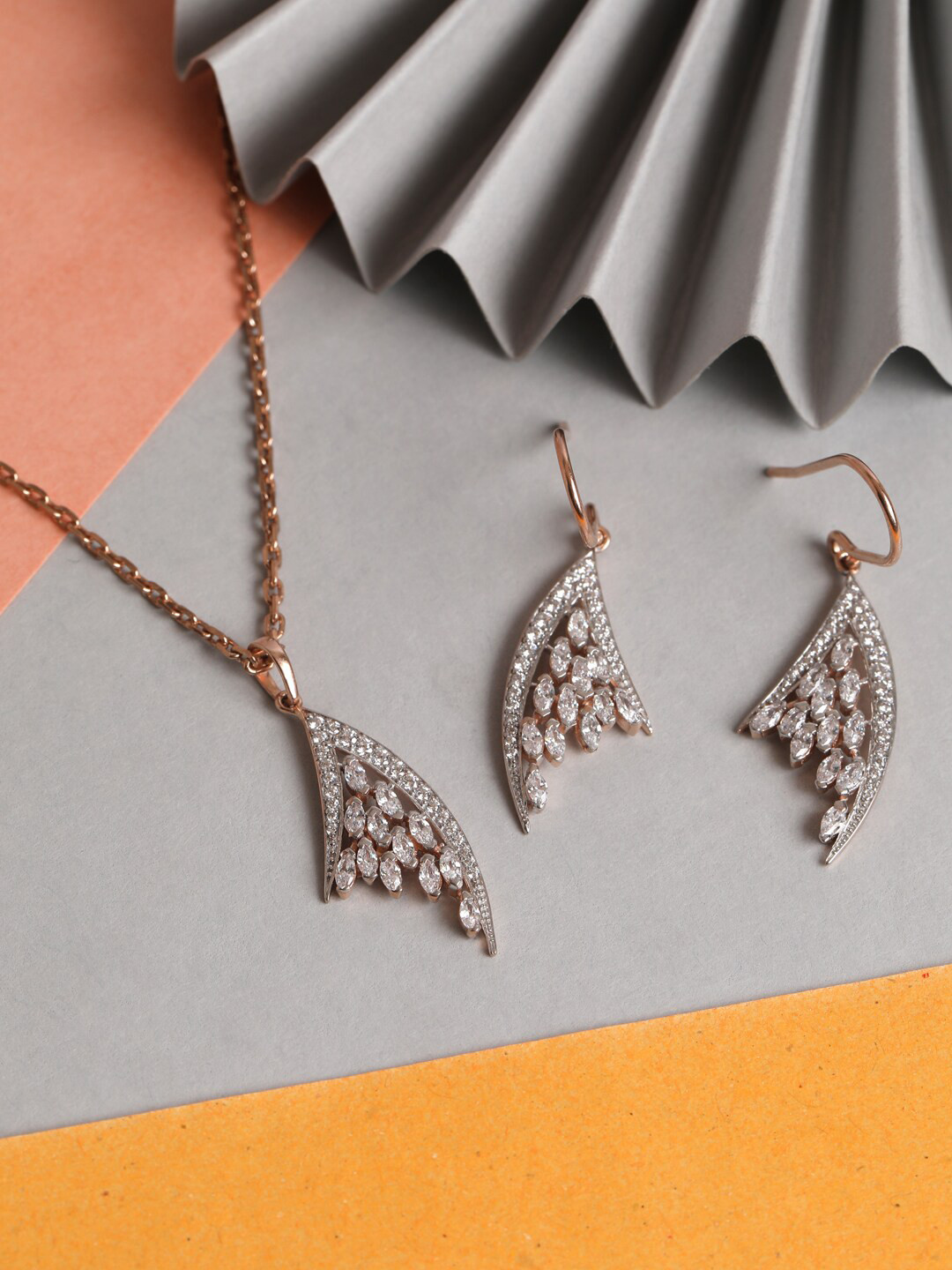 Clara Rose Gold-Plated 925 Sterling Silver CZ Studded Pendant Jewellery Set