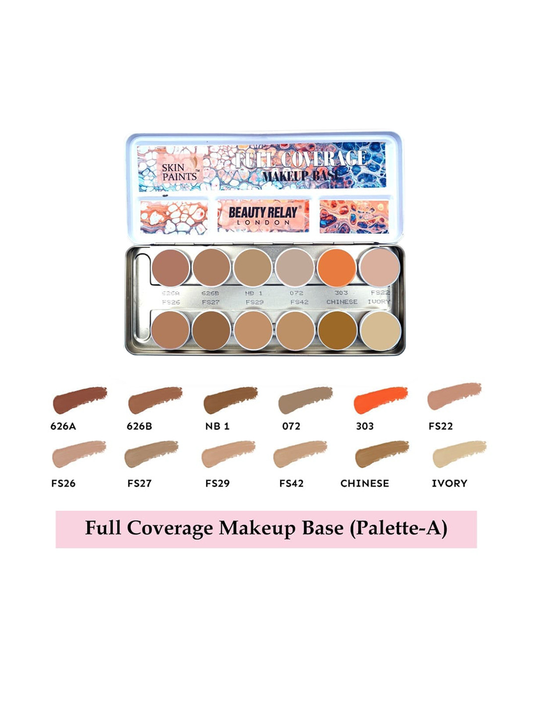 BeautyRelay London Skin Paints 12 Shades Full Coverage Makeup Base Palette - 42 g