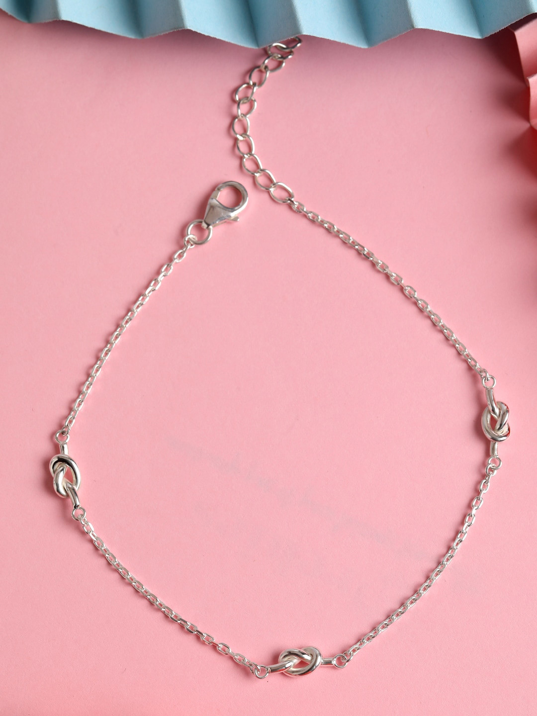 Clara Silver-Toned 925 Sterling Silver Knot  Anklet