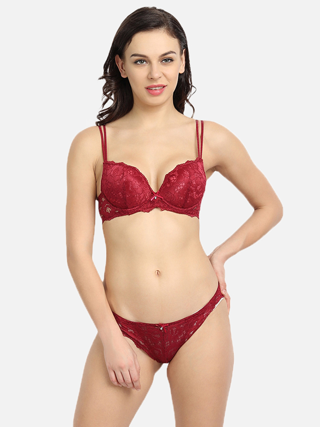 Spiaty Women Pink Push-Up Bikini Lingerie Set