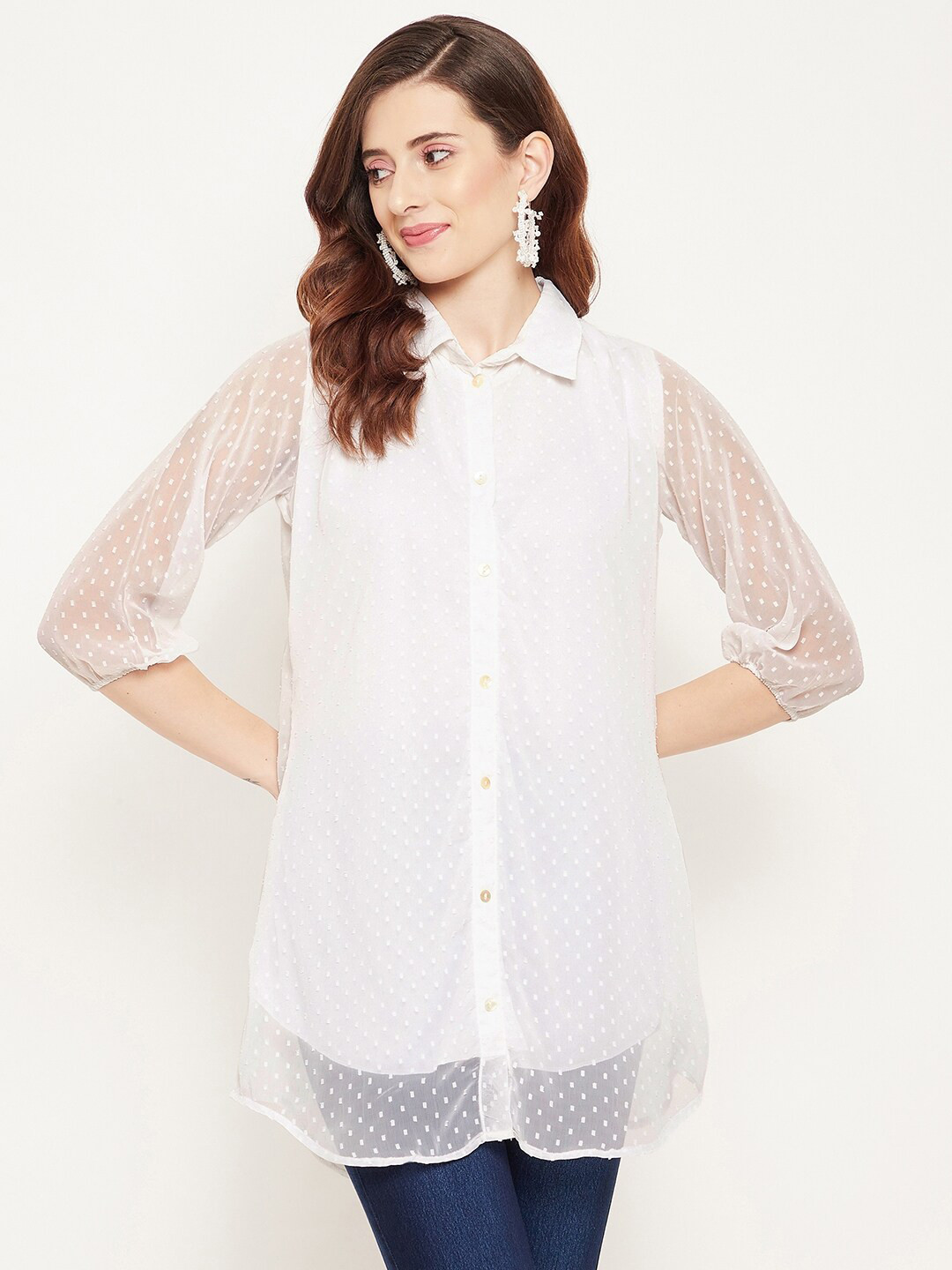 Bitterlime White Shirt Collar Tunic