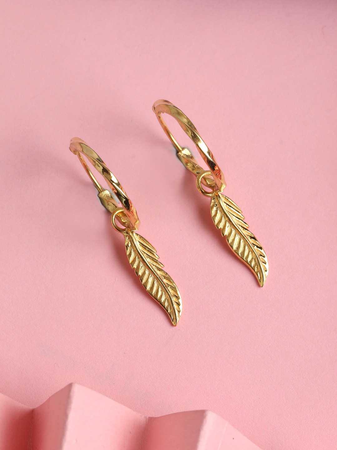Clara Gold-Toned 925 Silver Leaf Hoop Drop Earrings