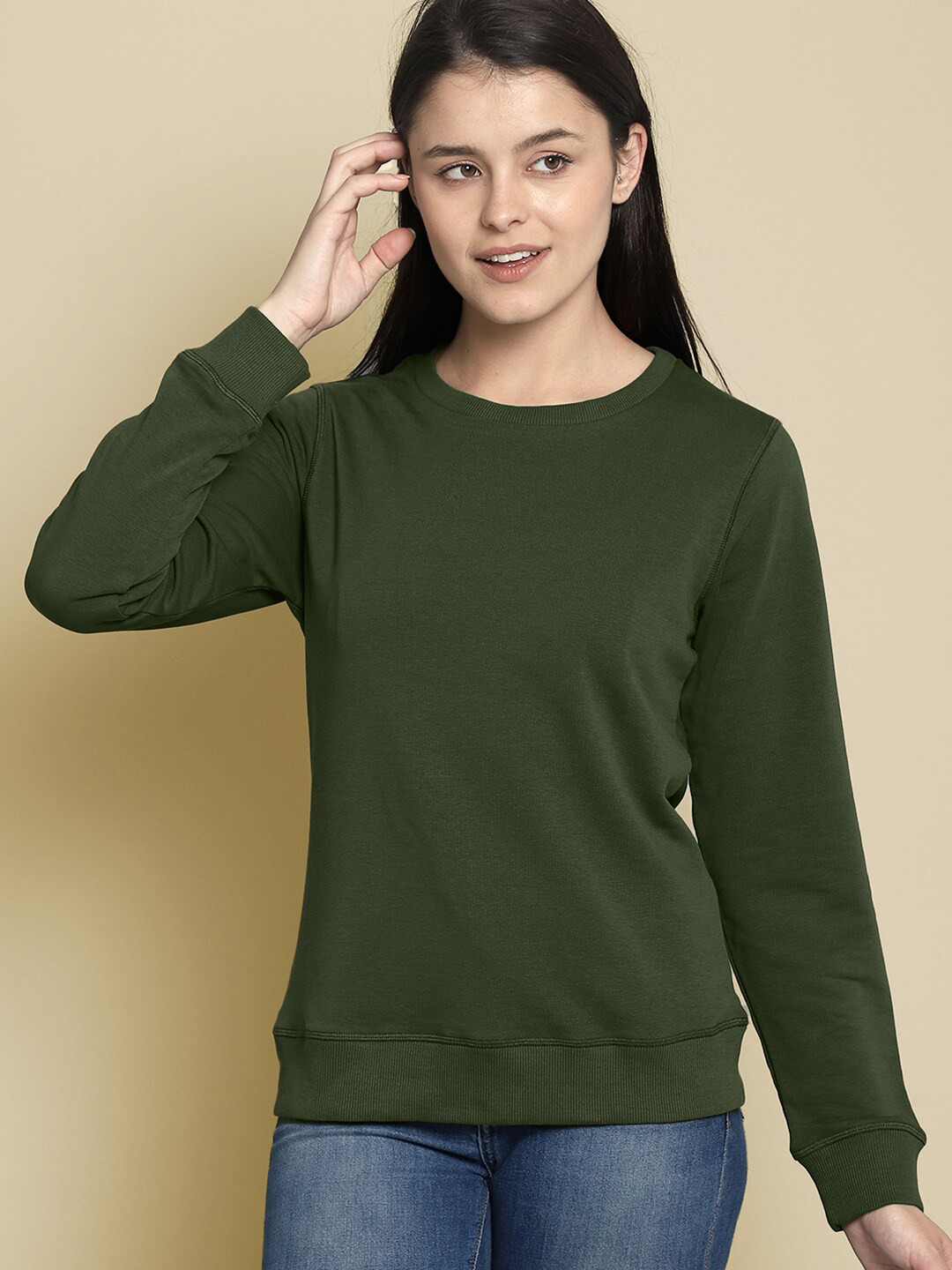 Free Authority Women Olive Green Sweatshirt