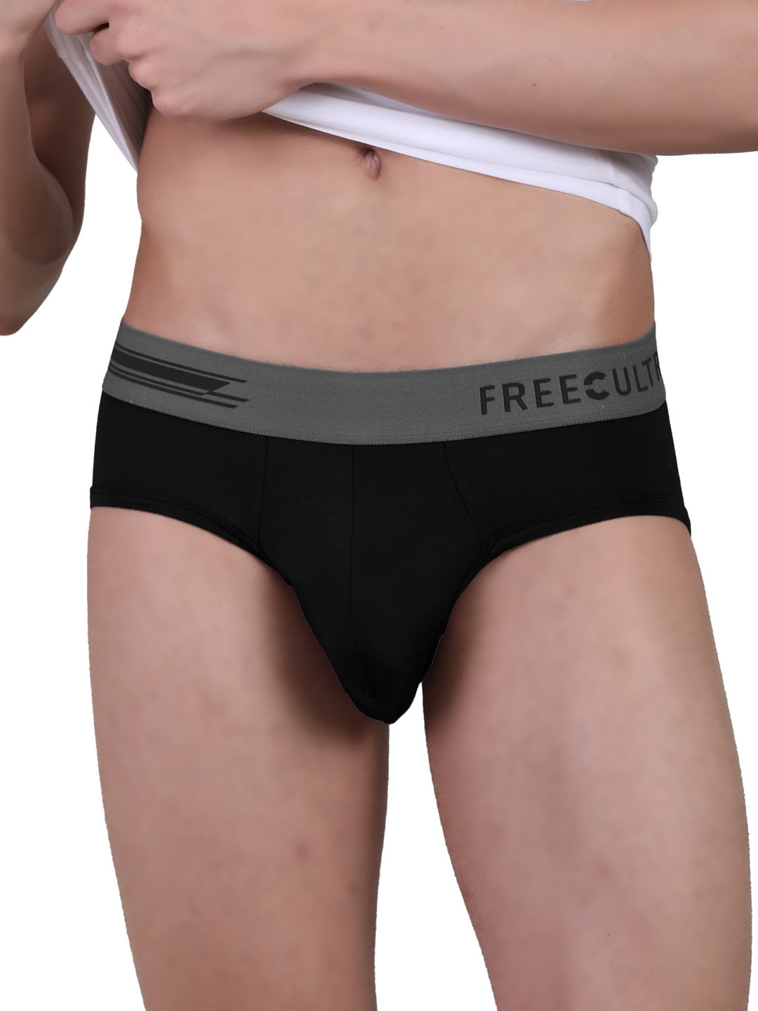 FREECULTR Men Black Solid Anti Bacterial Modal Basic Brief