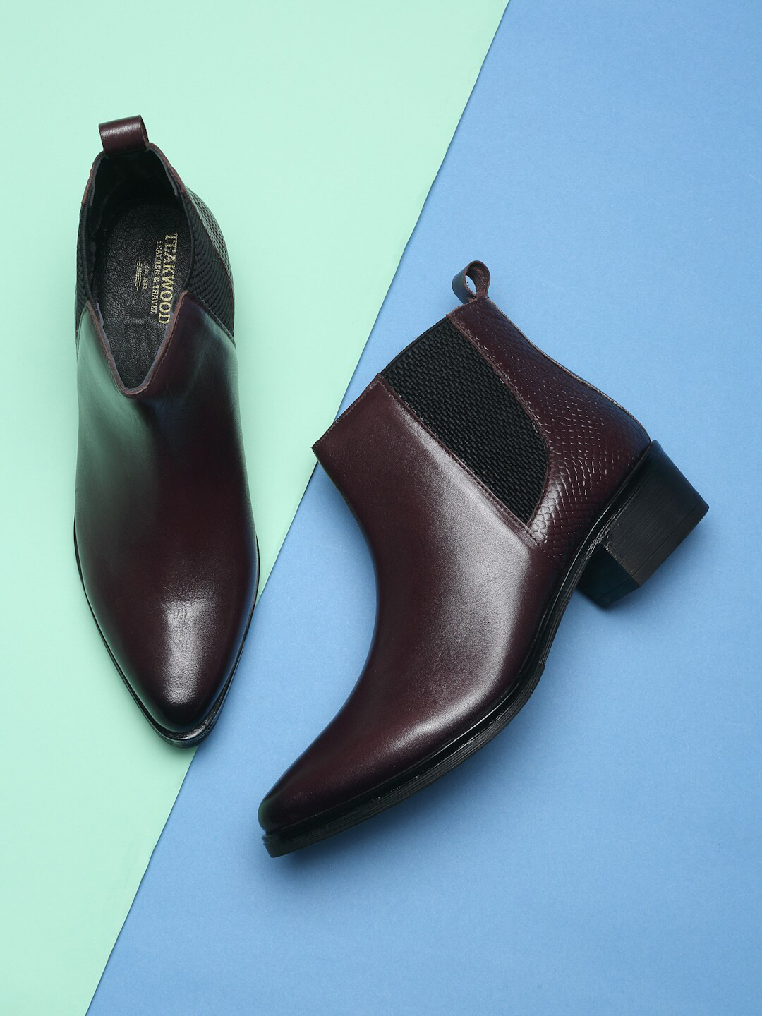 Teakwood Leathers Women Burgundy Purple Solid Leather Regular Boots