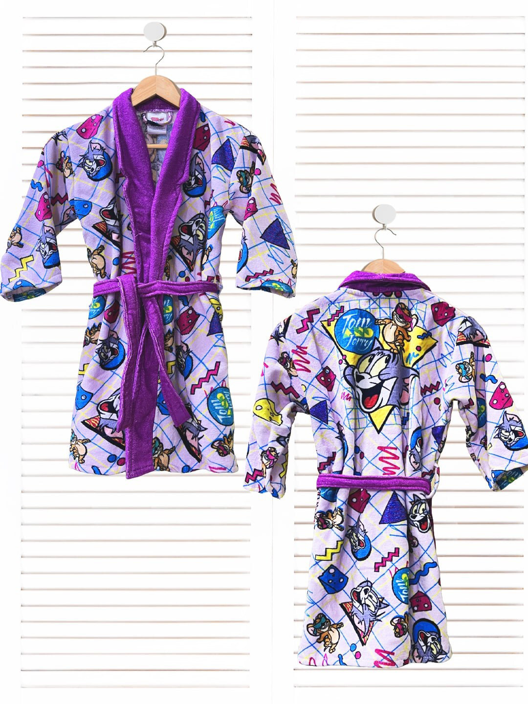 YK Tom & Jerry Purple Cartoon Characters Cotton Drawstring Knee Length Bath Robe