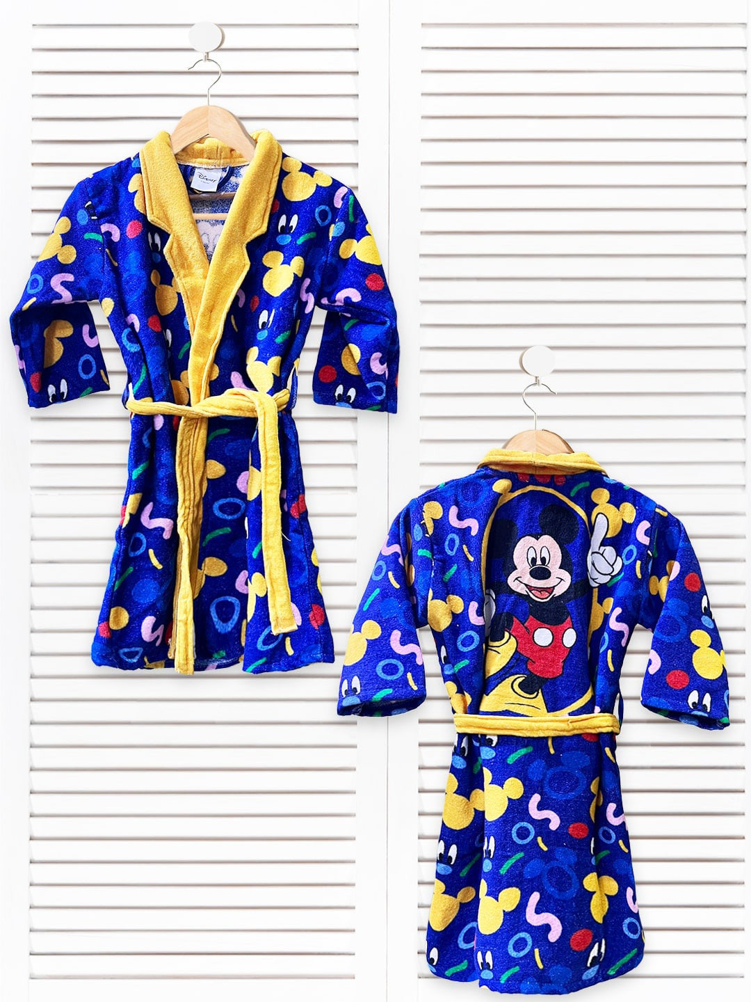 YK Mickey Mouse Blue Cartoon Characters Cotton Drawstring Knee Length Bath Robe
