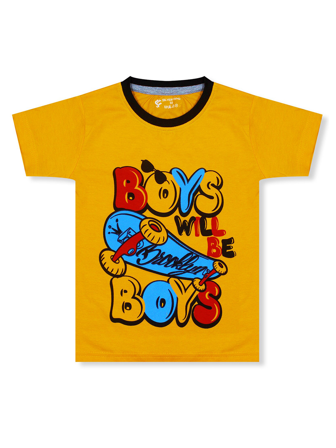 Silver Fang Boys Yellow & Black Printed Cotton T-shirt