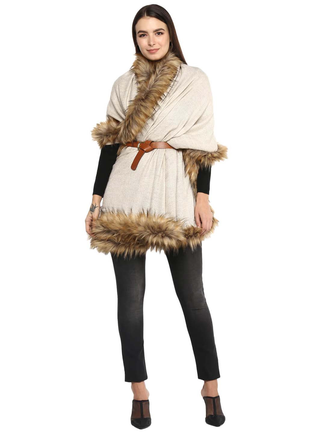 Rhe-Ana Women Faux Fur Solid Stole