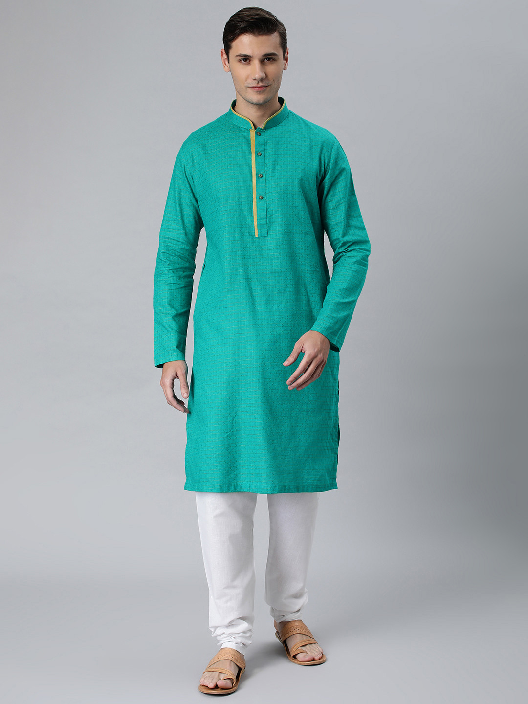 Manthan Green Solid Blended Cotton Kurta