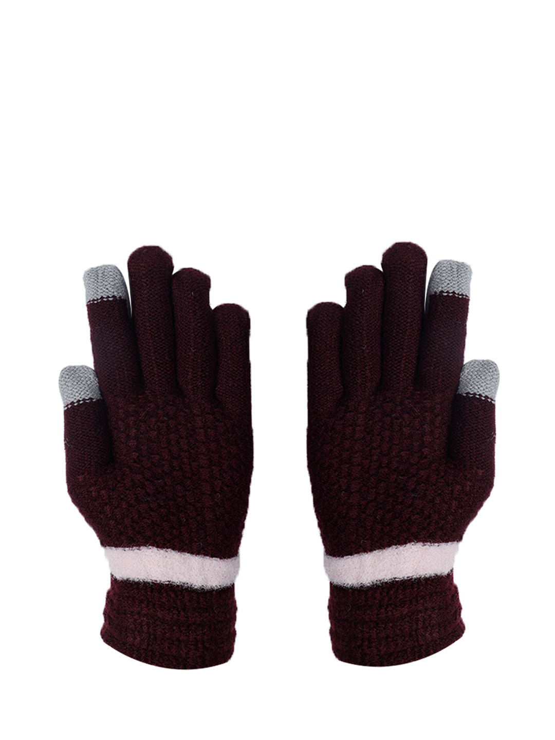 LOOM LEGACY Women Mauve & Black Colourblocked Acrylic Hand Gloves