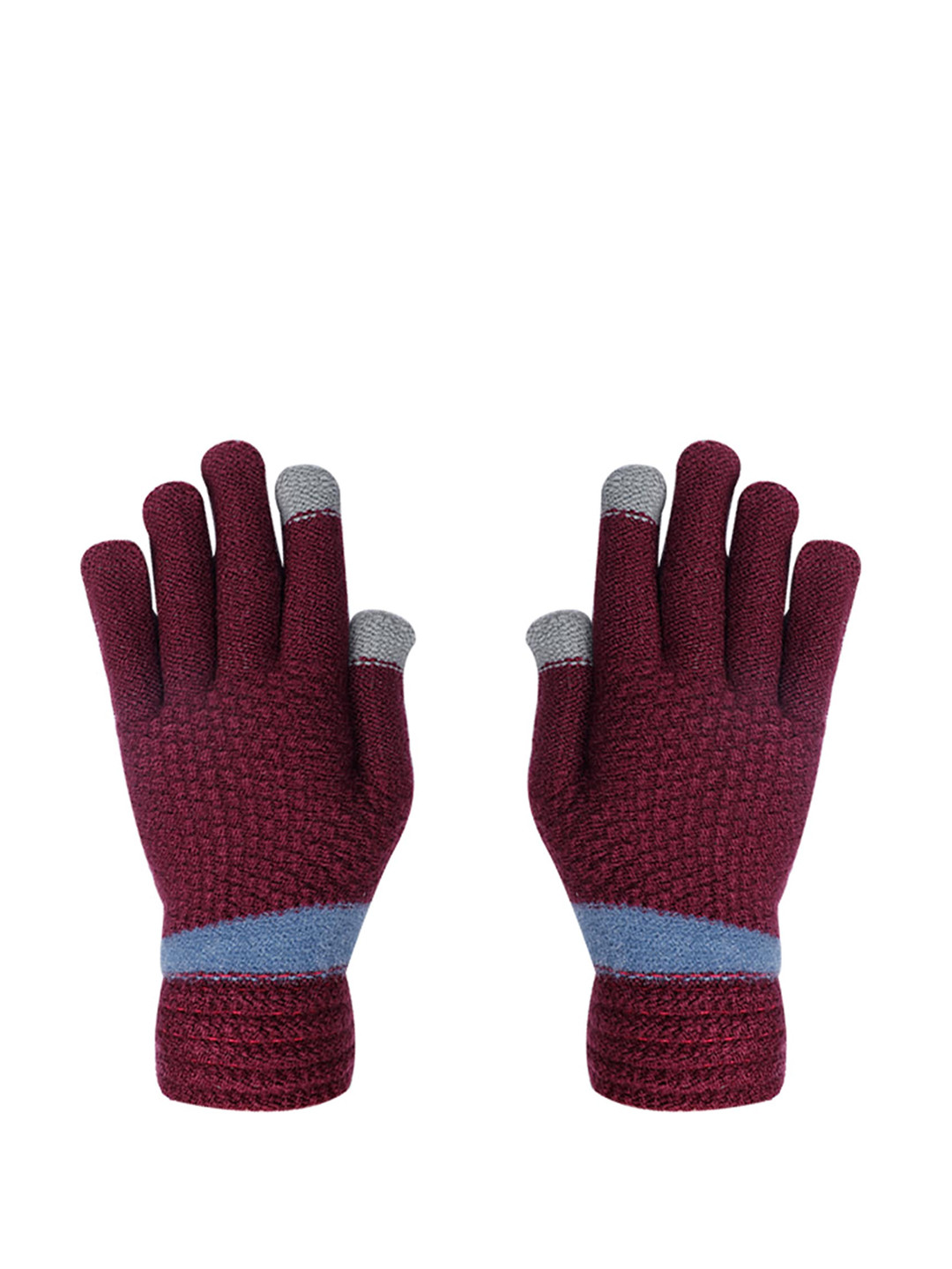 LOOM LEGACY Women Maroon Self Design Acrylic Hand Gloves