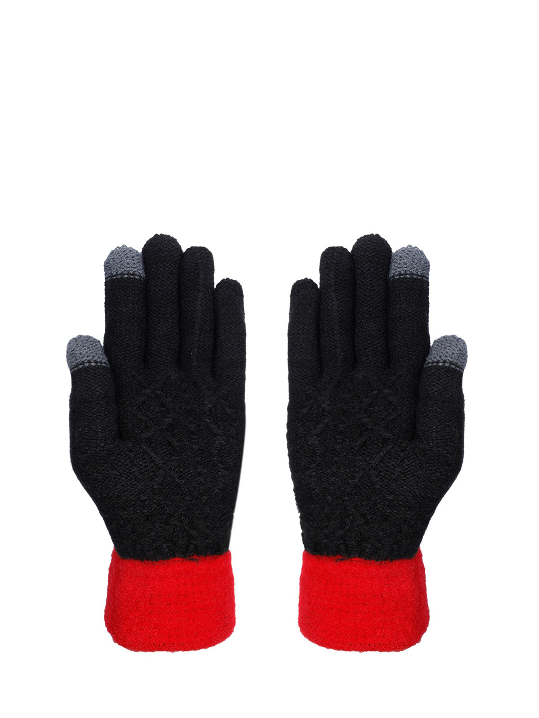 LOOM LEGACY Women Black & Red Acrylic Hand Gloves