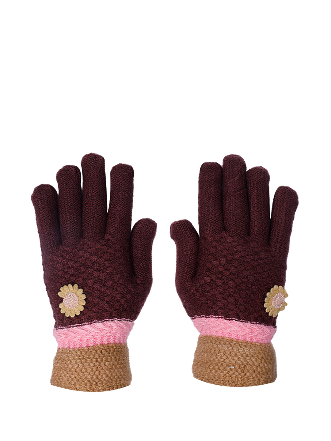 LOOM LEGACY Women Maroon & Brown Printed Acrylic Hand Gloves