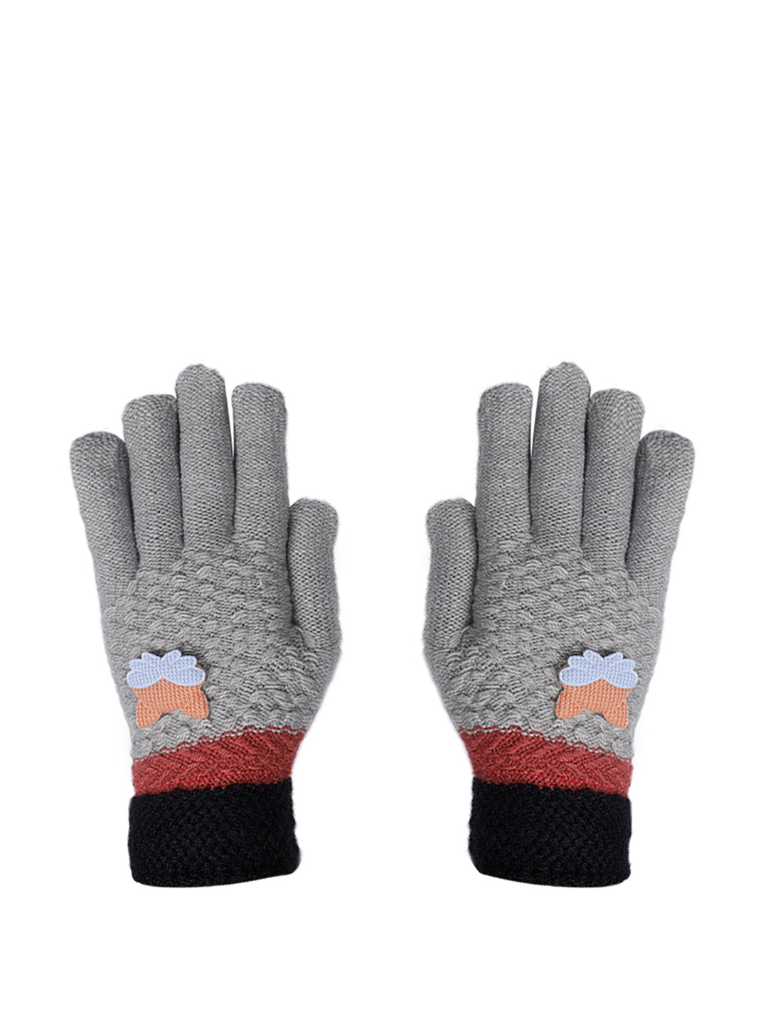 LOOM LEGACY Women Grey & Black Printed Acrylic Hand Gloves