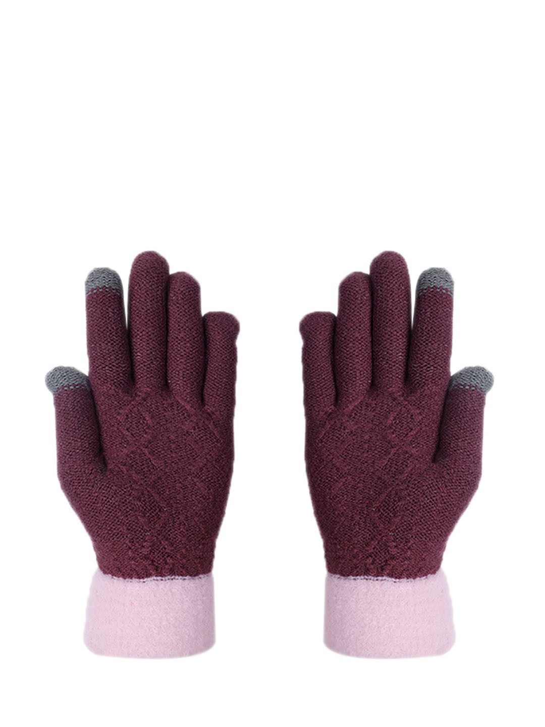 LOOM LEGACY Women Maroon & Pink Textured Acrylic Hand Gloves