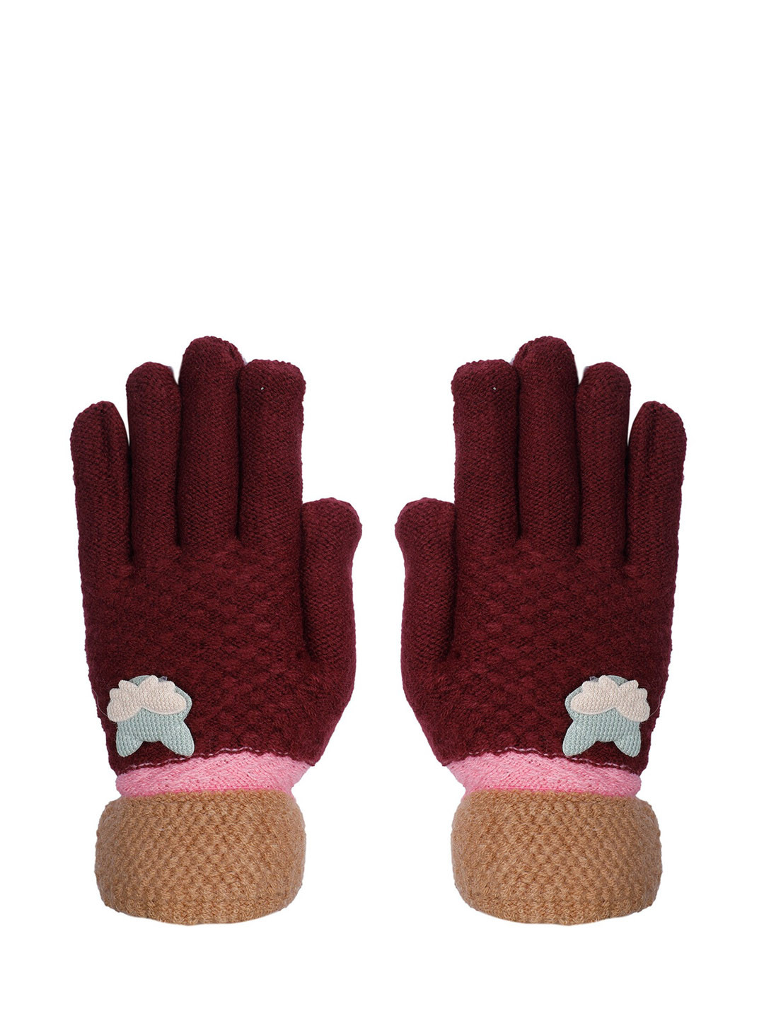 LOOM LEGACY Women Maroon & Mustard Yellow Textured Gloves