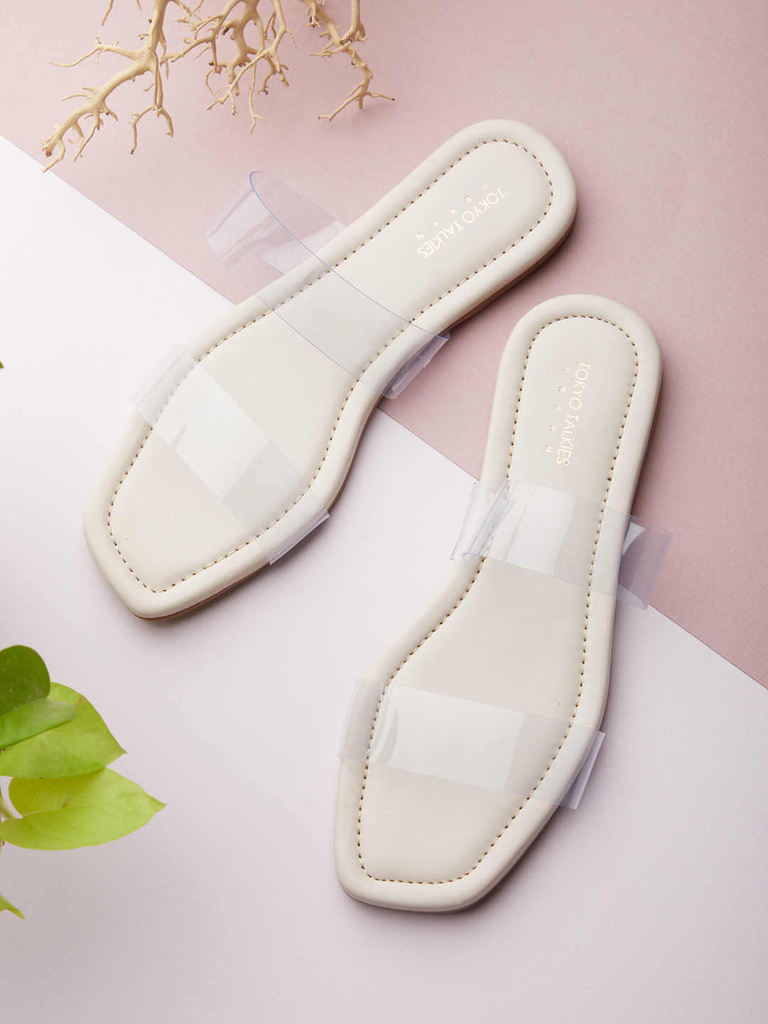 Tokyo Talkies Women Cream-Coloured Open Toe Flats