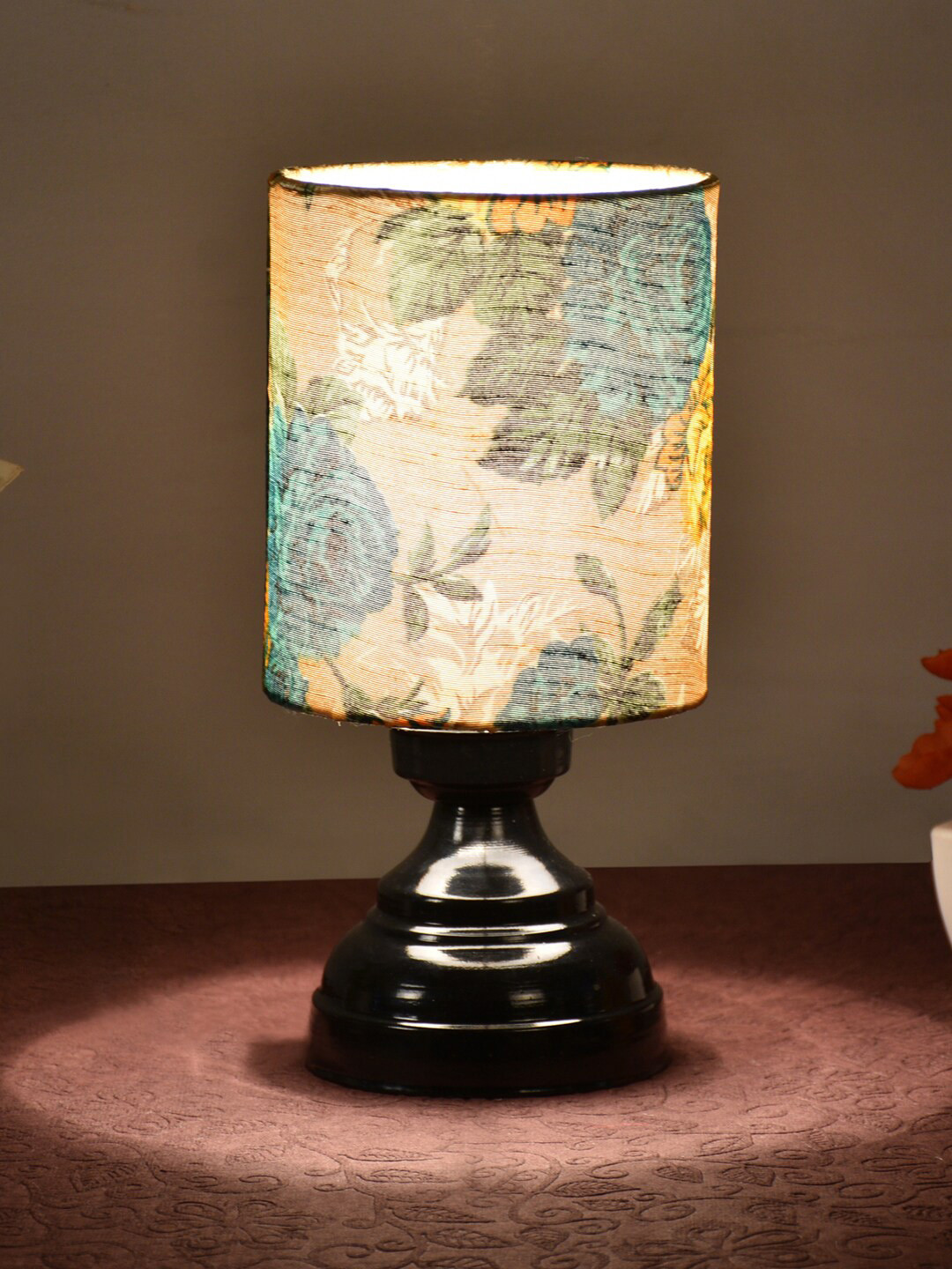 foziq Black & Beige Printed Cylinder Metal Table Lamps