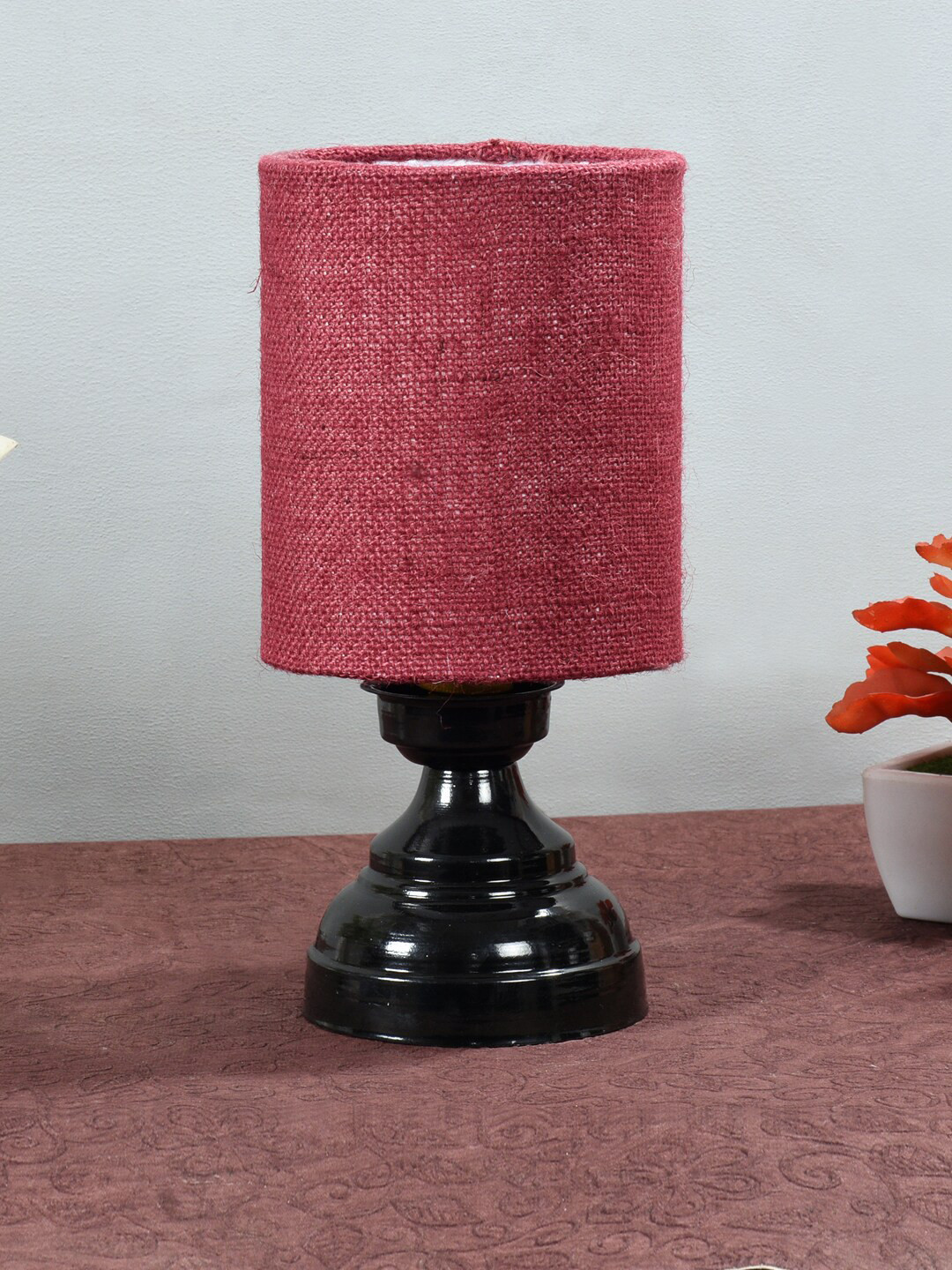 foziq Black & Pink Textured Cylinder Shape Table Lamps