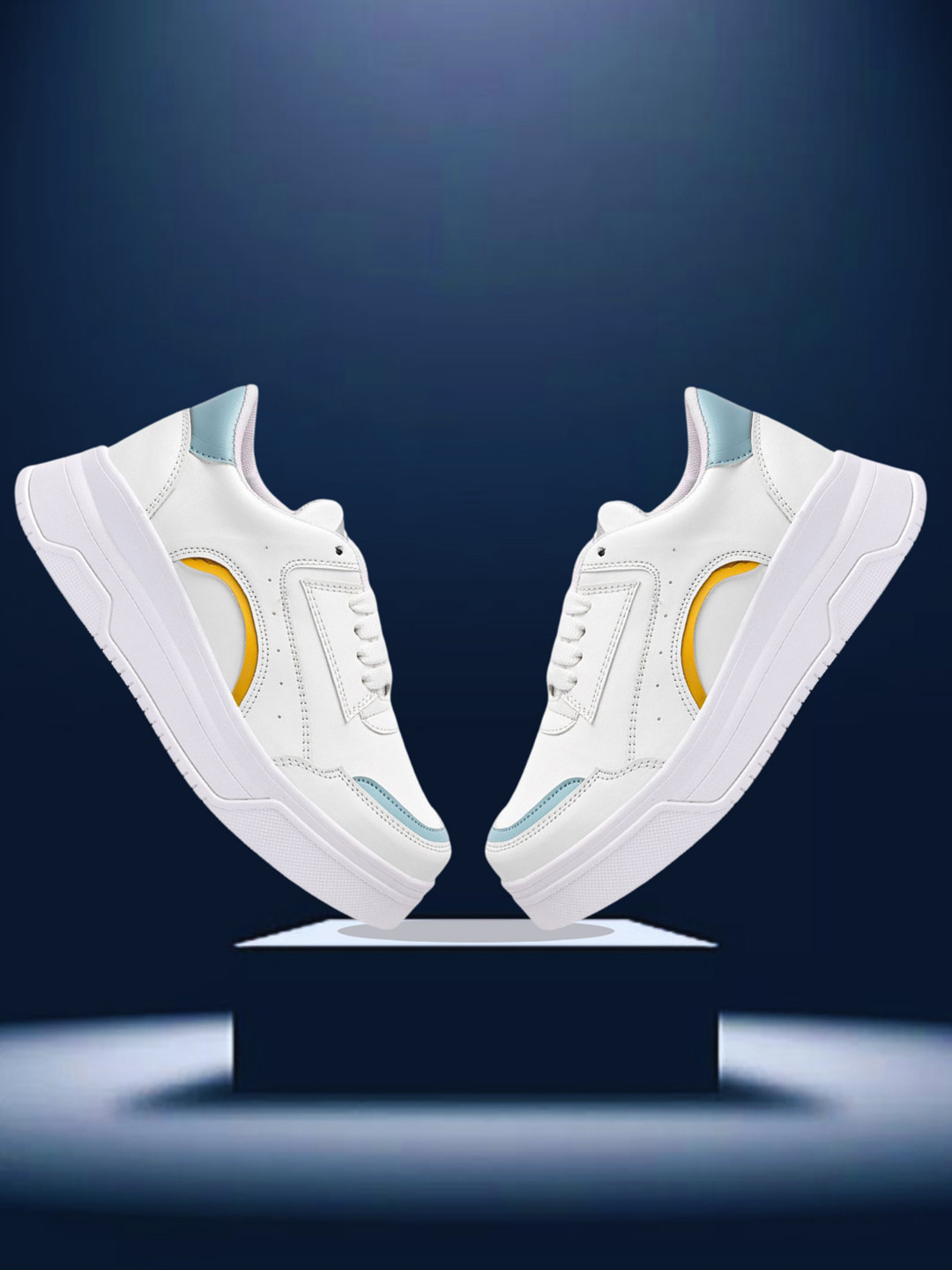 TRASE Women White Colourblocked Lace-Up Sneakers