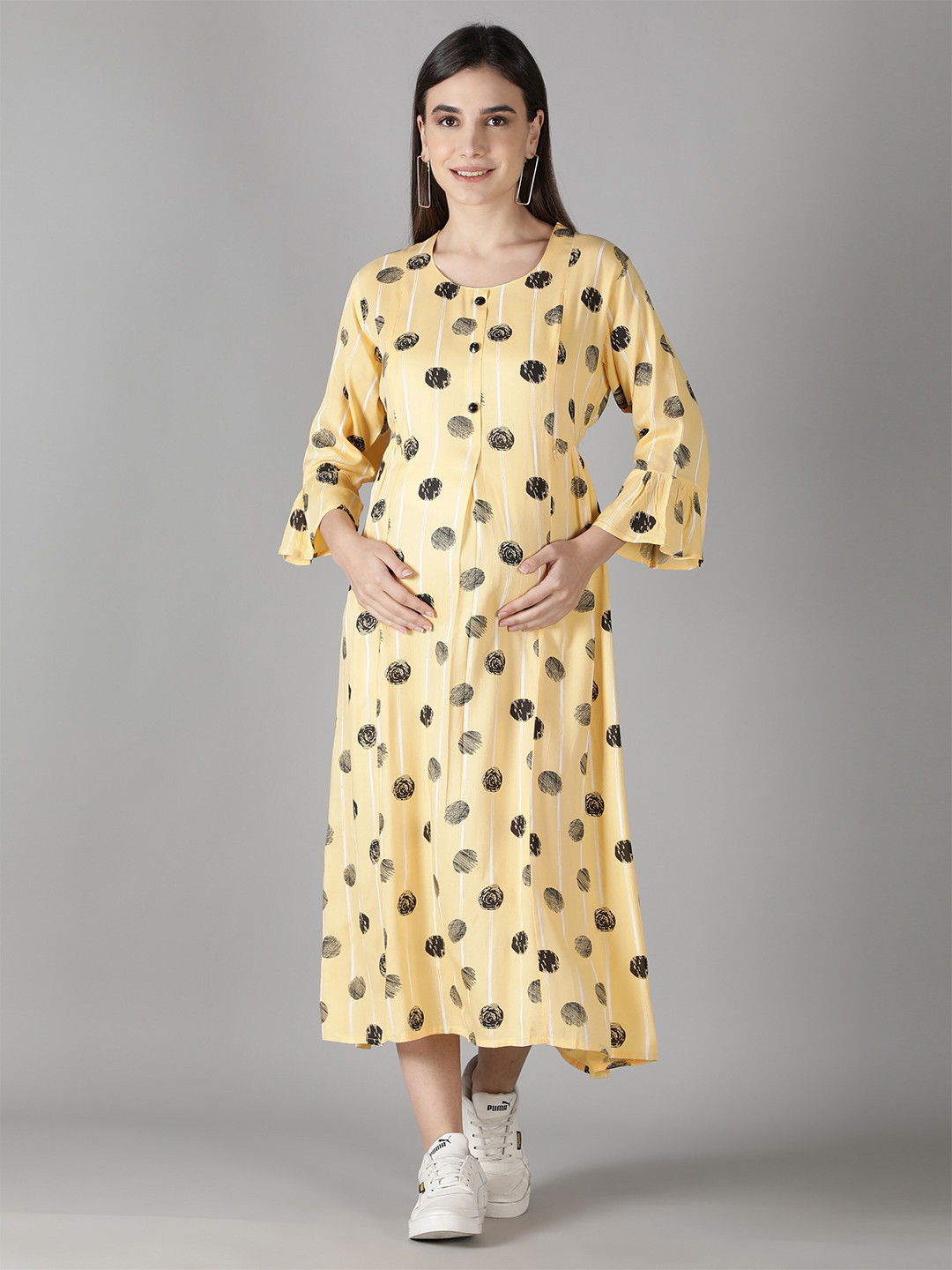 NIGHTSPREE Yellow Maternity Midi Dress
