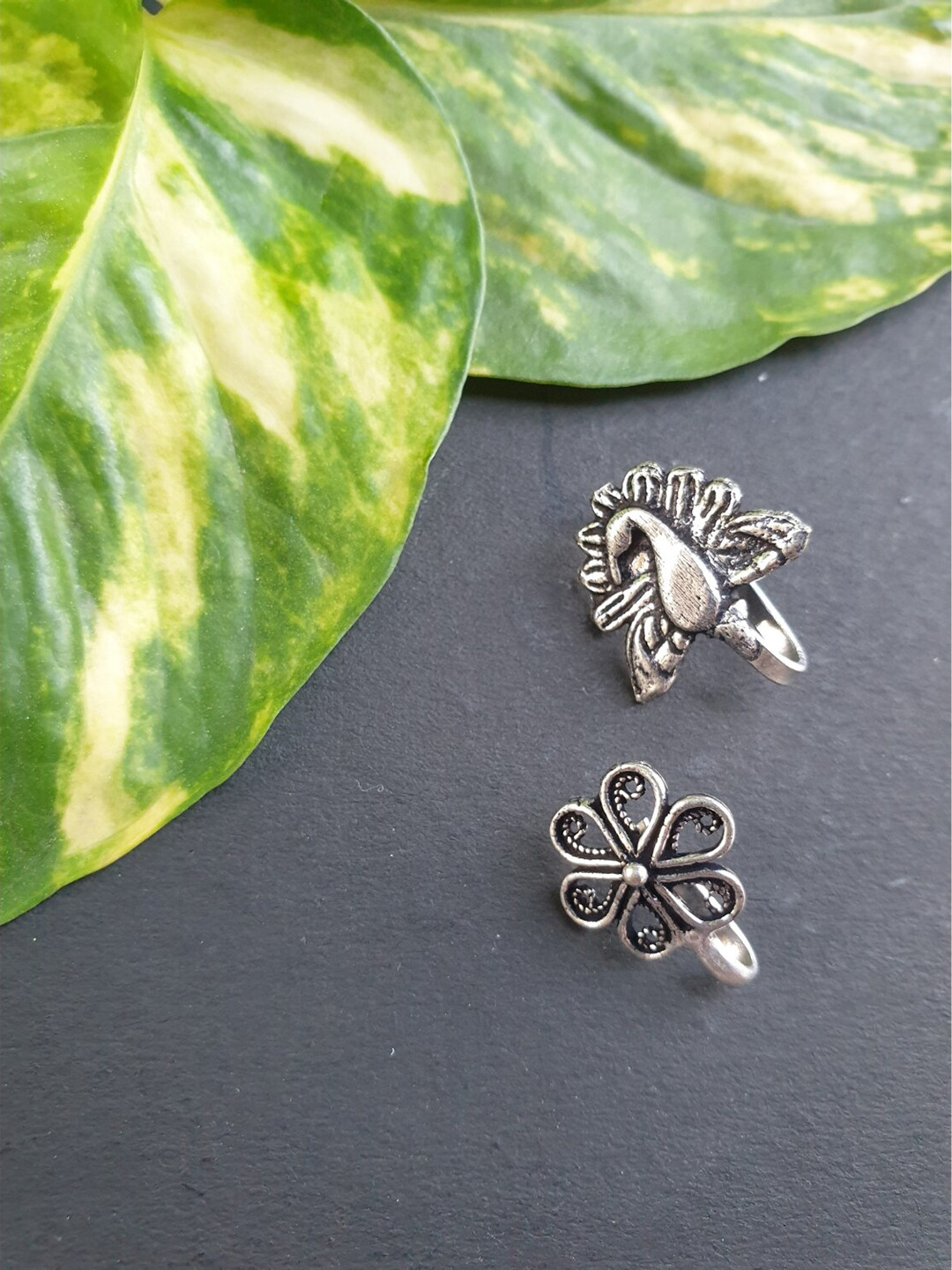 FIROZA Women Pack Of 2 Silver-Plated Nose Pin Studs