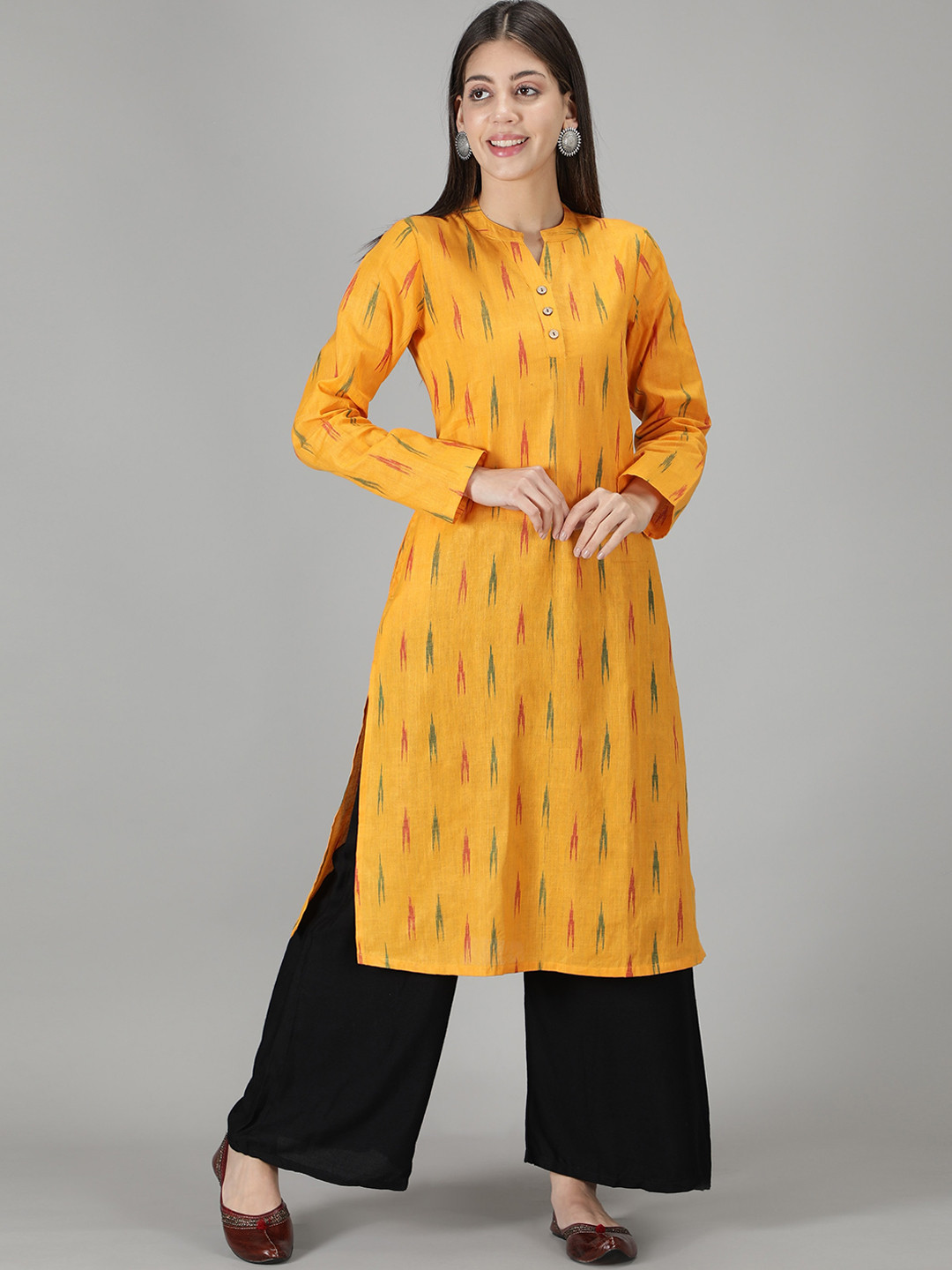 Cot'N Soft Women Yellow Ethnic Motifs Printed Handloom Kurta
