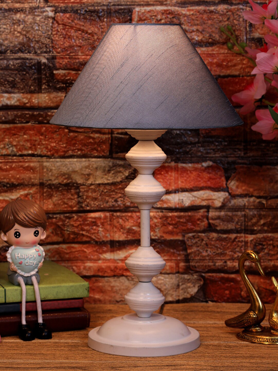 foziq  White & Grey Textured Table Lamps With Shade
