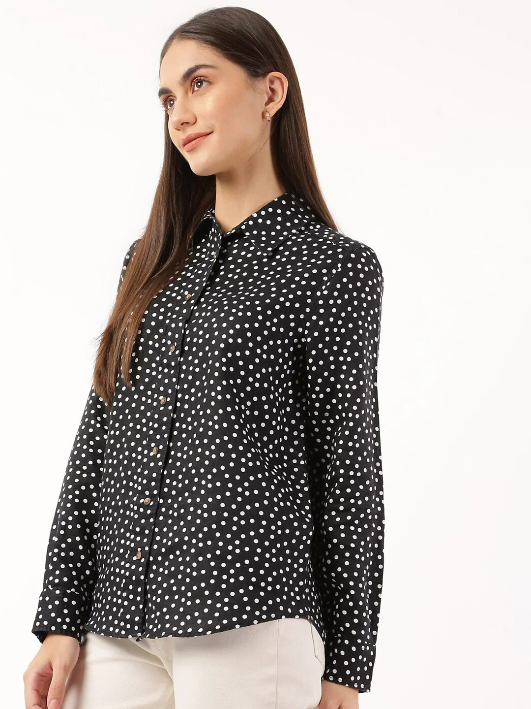 Marks & Spencer Women Black & Cream  Printed Pure Linen Casual Shirt