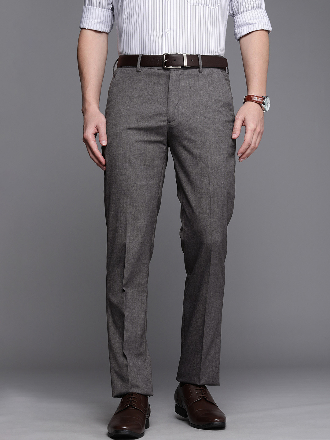 Louis Philippe Men Slim Fit Low-Rise Wrinkle Free Formal Trousers