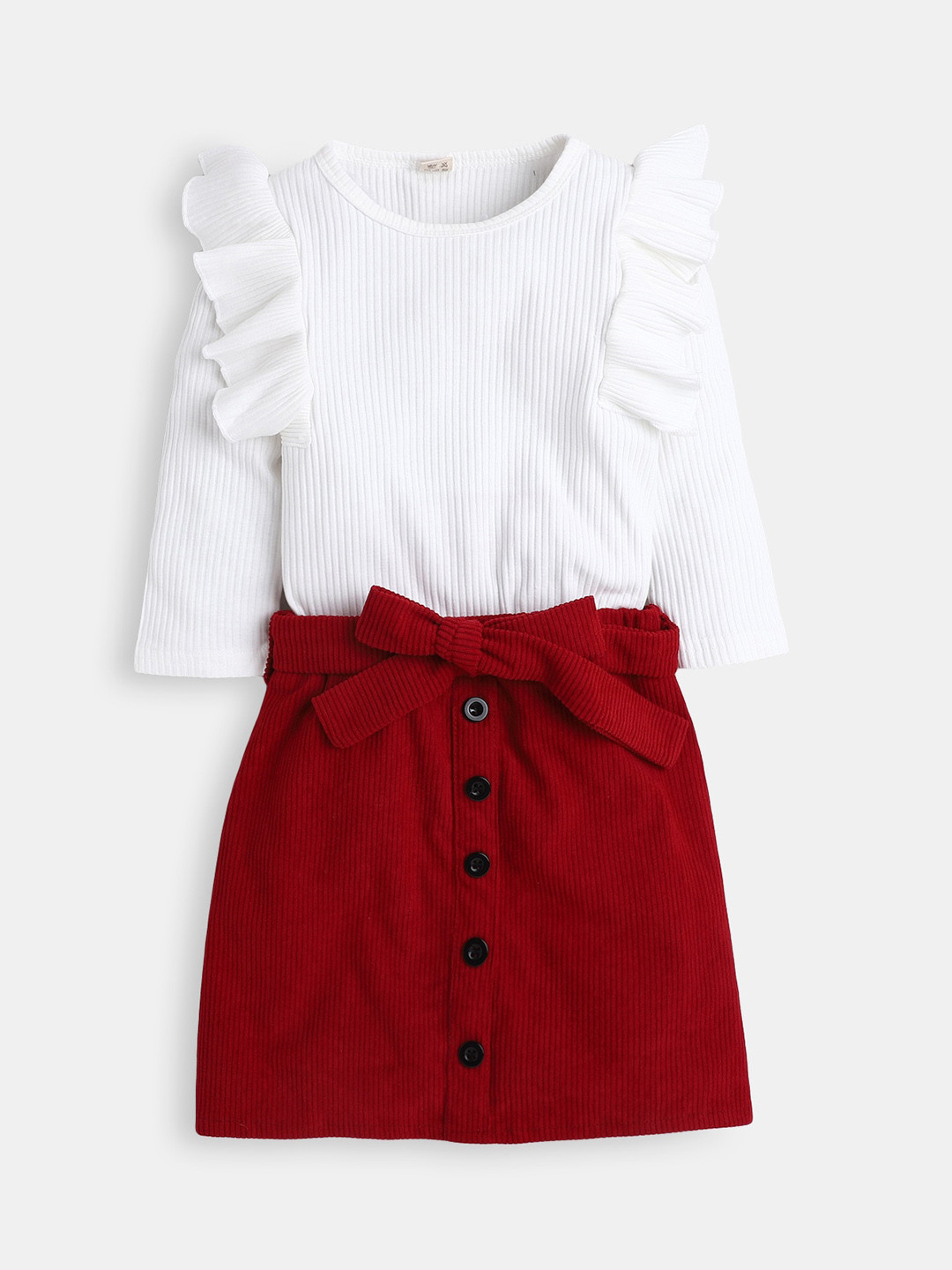 Hopscotch Girls White & Red Top with Skirt