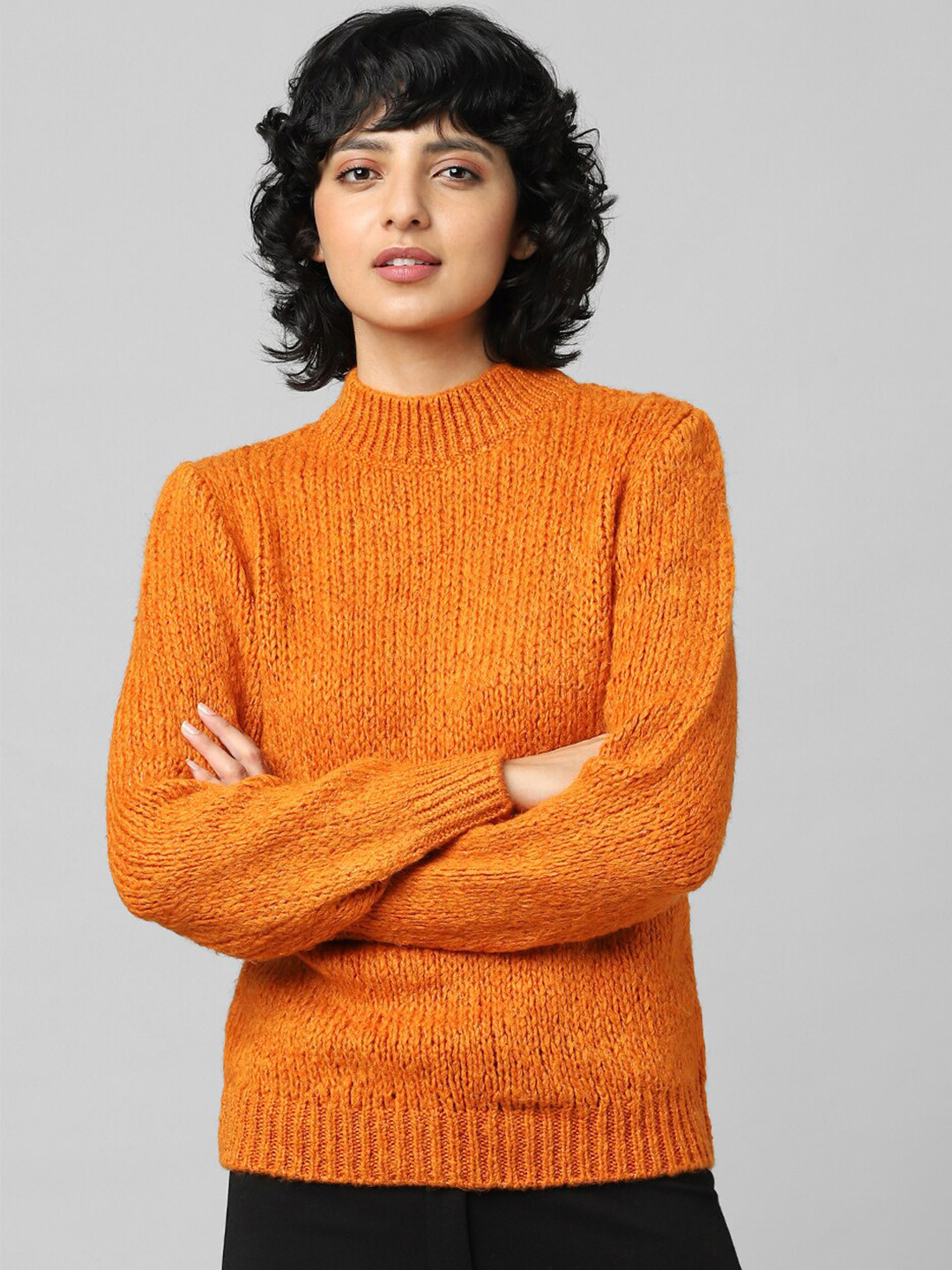 ONLY Women Orange JDYDINEA L S SOLID HIG Solid Pullover