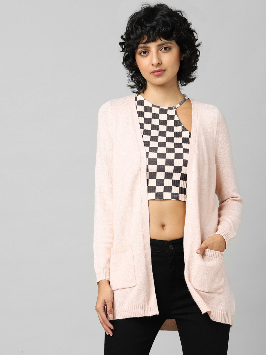 ONLY Women Pink Solid Longline Cardigan